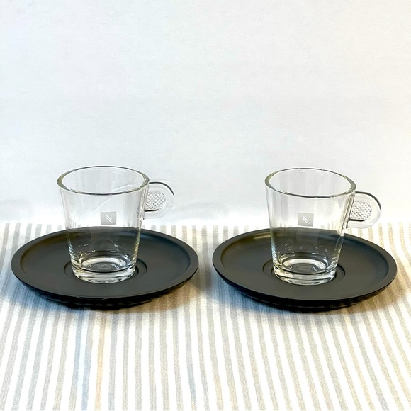 Set of 2 Nespresso View Collection Espresso Coffee Clear Cup with Grey Saucer - Picture 1 of 11